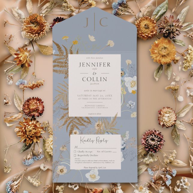 Rustic Wildblommor Monogram Dusty Blue No Dinner (Skapare uppladdad)