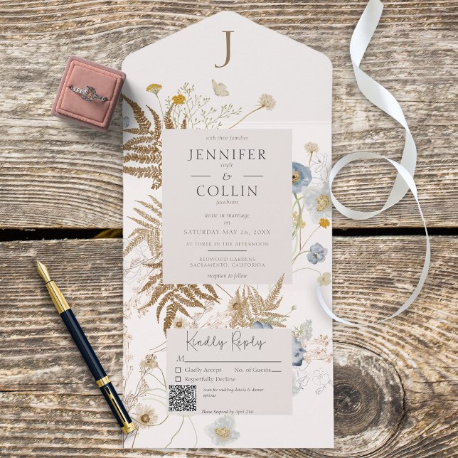 Rustic Wildblommor Monogram på Cream QR-koden (Skapare uppladdad)
