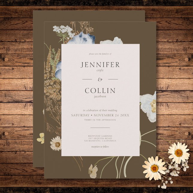 Rustic Wildblommor på Brown Bröllop Inbjudningar (Rustic Wildflowers on Brown Wedding Invitation)