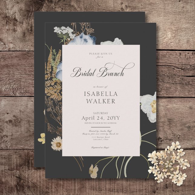 Rustic Wildblommor på Möhippan Charcol Brunch Inbjudningar (Rustic Wildflowers on Charcoal Bridal Brunch Invitation)