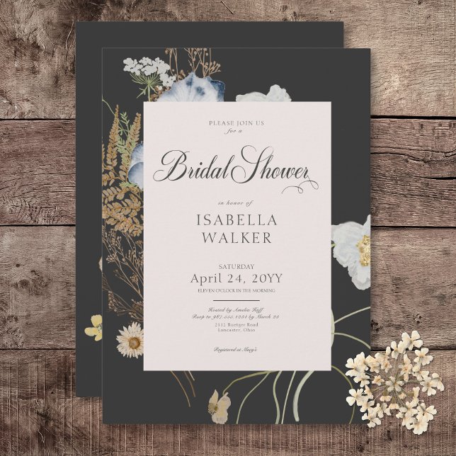 Rustic Wildblommor på Möhippan Charcol Inbjudningar (Rustic Wildflowers on Charcoal Bridal Shower Invitation)