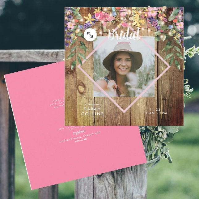 Rustic WildblommPhoto Möhippa Wood Invit Inbjudningar (Skapare uppladdad)