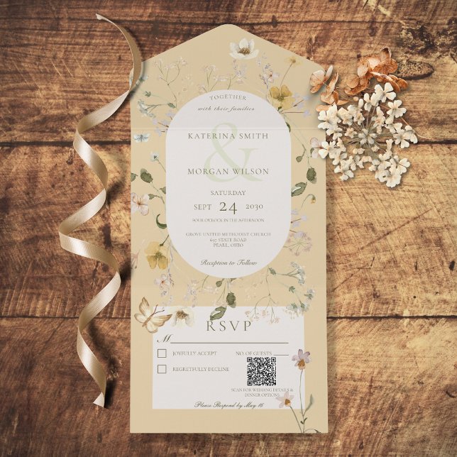 Rustic Wildblomoval Ram Gult QR-kod (Skapare uppladdad)