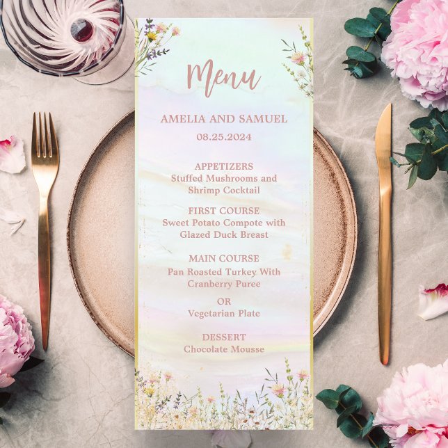 Rustic WildblomPastel Garden Wedding Meny (Skapare uppladdad)