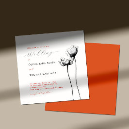 Rustic WildblomRed Orange Poppy Elegant bröllop Inbjudningar
