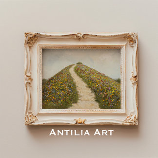 Rustic Wildbloms Backe målningsfärg Flower Meadow Poster