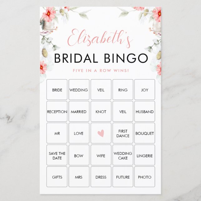 Rustic Wildbloms Bingo-spelkort (Framsida)