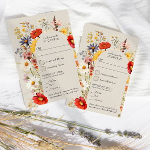 Rustic Wildbloms Blommigt Bröllop och Entree Optio OSA Kort