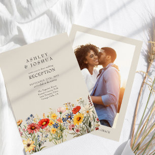 Rustic Wildbloms Blommigt Photo Wedding Reception Inbjudningar