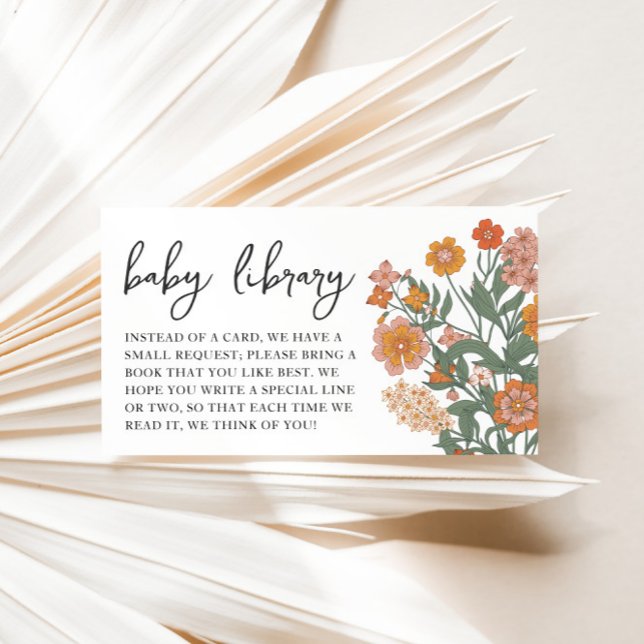 Rustic Wildbloms Bokar för Baby Bibliotek Tilläggskort (Rustic Wildflower Baby Library Enclosure Card)
