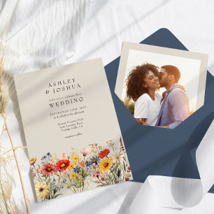 Rustic Wildbloms Elegant Blommigt Photo Bröllop Inbjudningar