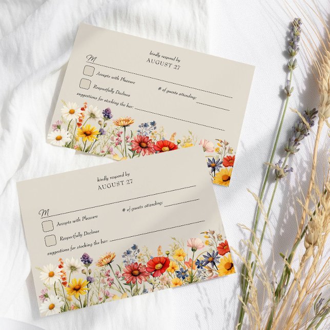 Rustic Wildbloms Elegant Blommigt Simple Bröllop OSA Kort (Simple Floral RSVP Card from Rustic Wildflower Wedding Collection by Darling & May)