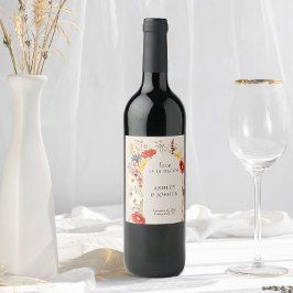 Rustic Wildbloms Kärlek ligger i Bloom Bröllop Vinflaska Etikett