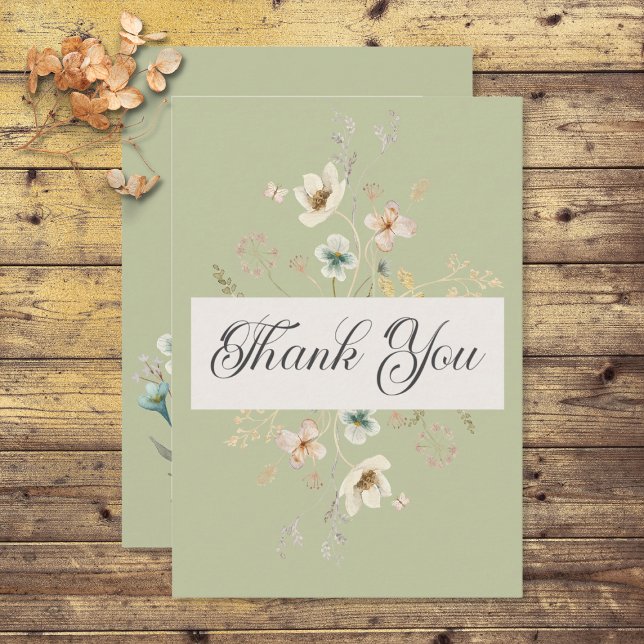 Rustic Wildbloms Ram Sage Grönt Bröllop Tack Kort (Skapare uppladdad)