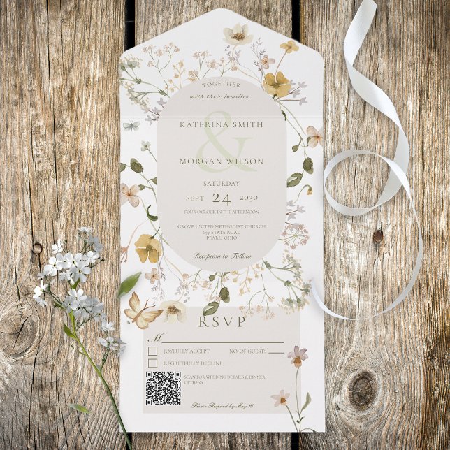 Rustic Wildbloms Ram White QR Code (Also available without a QR code; with or without dinner selection options.)