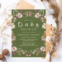Rustic Wildblomteme Moss Grönt Baby Shower