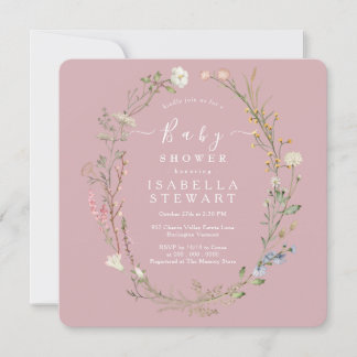 Rustic WildblomTheme Dusty Ro Baby Shower Inbjudningar