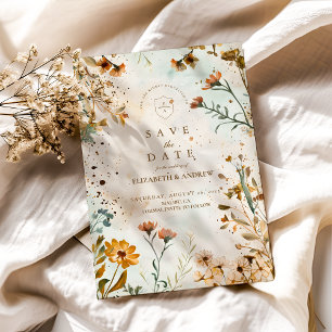 Rustic WildblomWatercolor Bröllop Spara Datumet