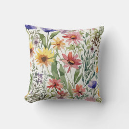 Rustic WildblomWatercolor Thmet Kudde