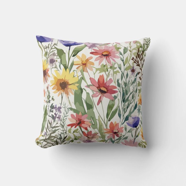 Rustic WildblomWatercolor Thmet Kudde (Framsida)