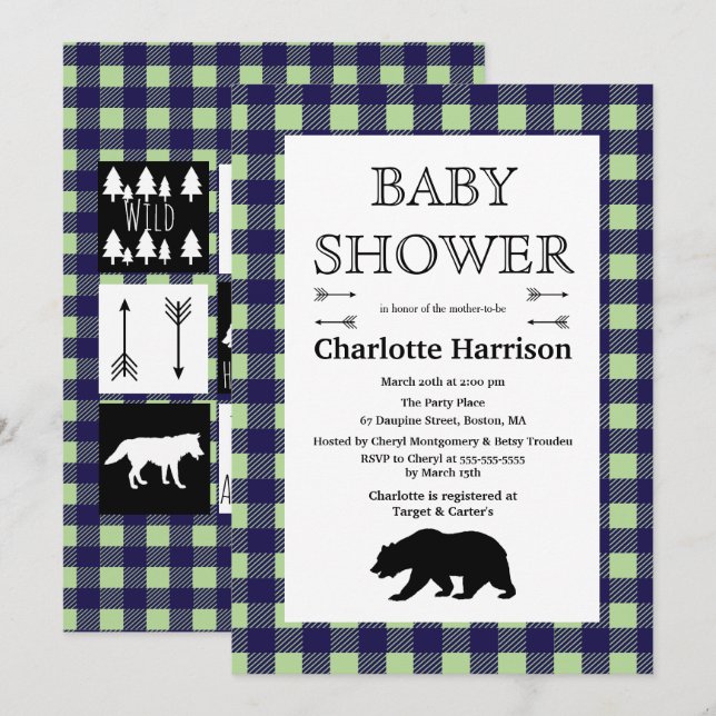 Rustic Wilderness & Animals Play Baby Shower Inbjudningar (Fram/baksida)