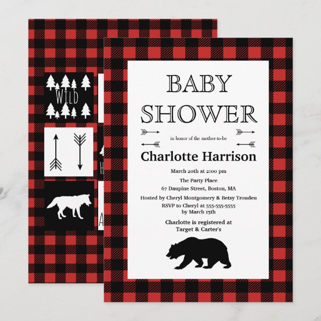 Rustic Wilderness & Animals Play Baby Shower Inbjudningar (Fram/baksida)