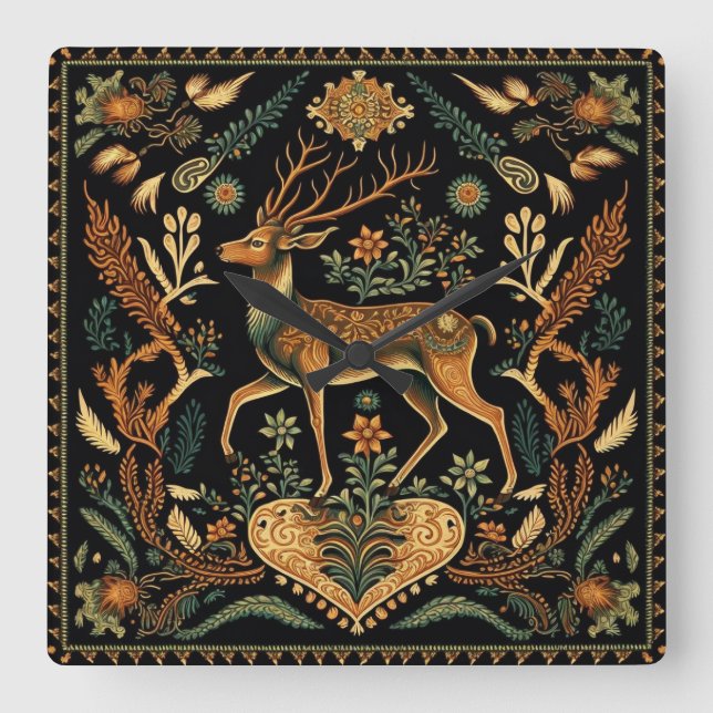 Rustic Wilderness Hjort Fyrkantig Klocka (Framsida)