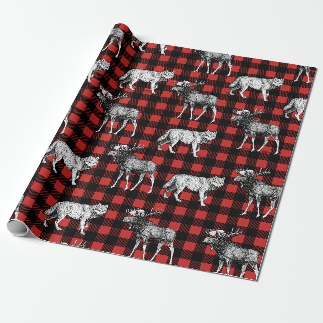 Rustic Wilderness Vargs & Moose Buffalo Play Presentpapper (Utrullad)