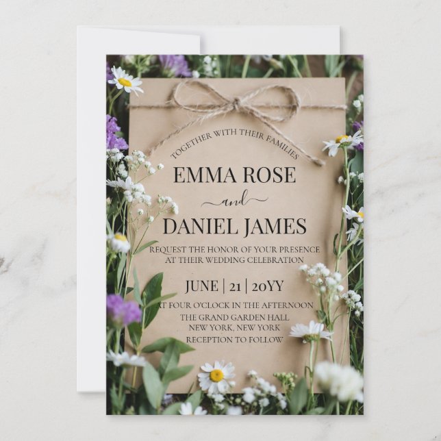 Rustic Wildflower Botanical Kraft Paper Wedding Inbjudningar (Framsida)