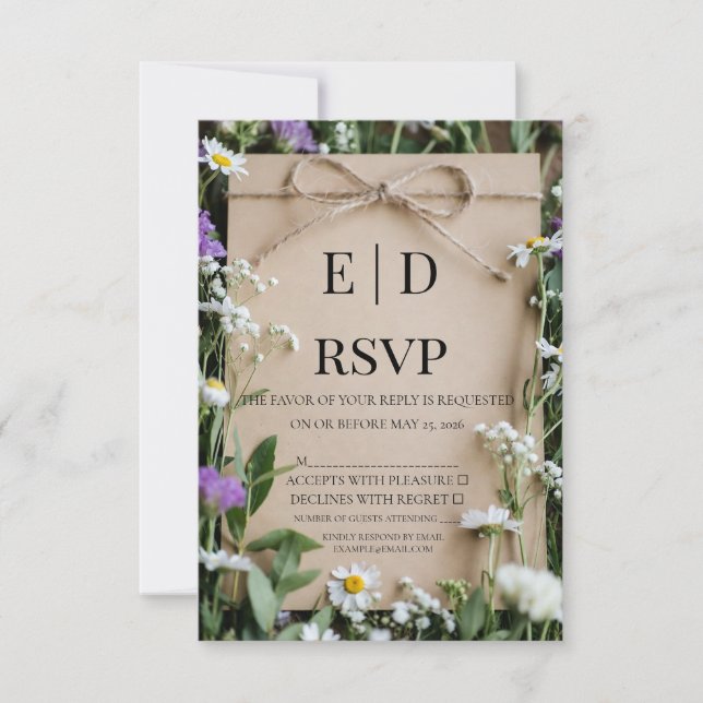 Rustic Wildflower Botanical Kraft Paper Wedding OSA Kort (Framsida)