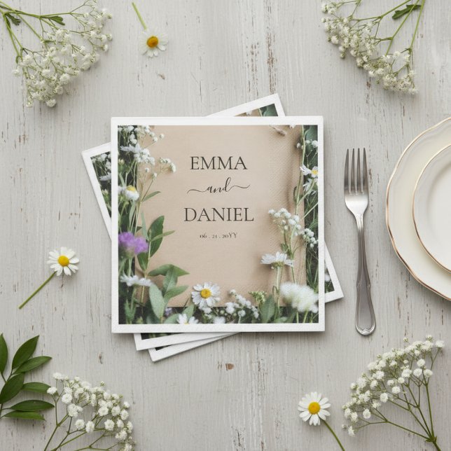 Rustic Wildflower Botanical Kraft Paper Wedding Pappersservett (Skapare uppladdad)