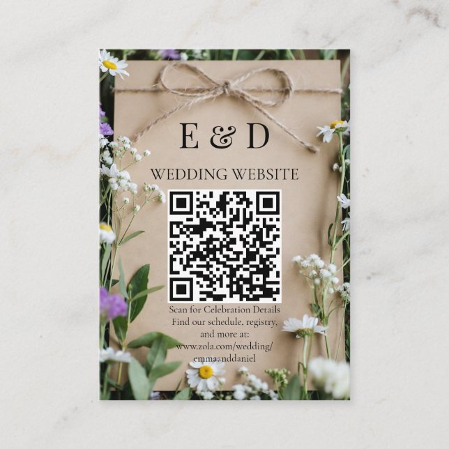 Rustic Wildflower Botanical Kraft Wedding Tilläggskort (Framsida)
