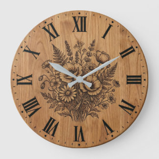 Rustic Wildflower Bouquet Wall Clock  Stor Klocka