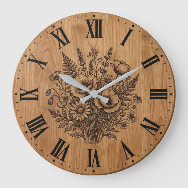 Rustic Wildflower Bouquet Wall Clock  Stor Klocka (Framsida)