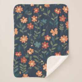 Rustic Wildflower Field Navy Blue Pattern
