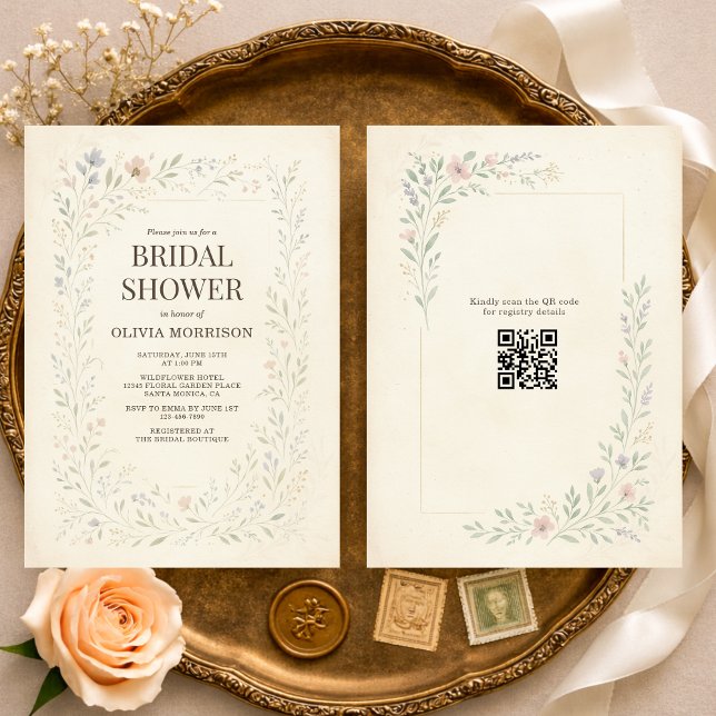Rustic Wildflower Garden QR Code Bridal Shower Inbjudningar (Skapare uppladdad)