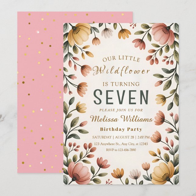 Rustic Wildflower Girl Birthday Inbjudningar (Fram/baksida)