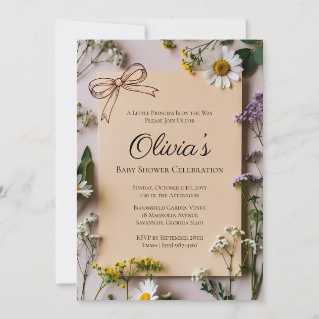 Rustic Wildflower Little Princess Baby Shower Inbjudningar (Framsida)