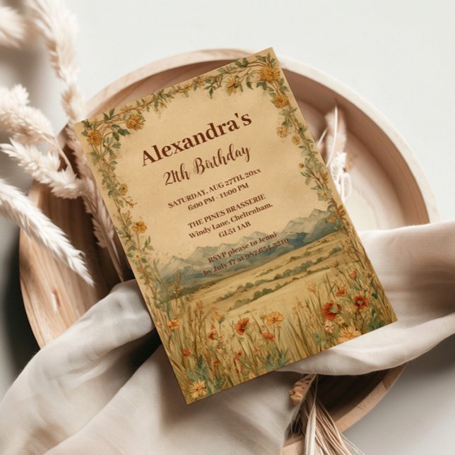 Rustic Wildflower Mountain Birthday Inbjudningar (Skapare uppladdad)
