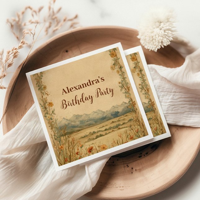 Rustic Wildflower Mountain Birthday Pappersservett (Skapare uppladdad)