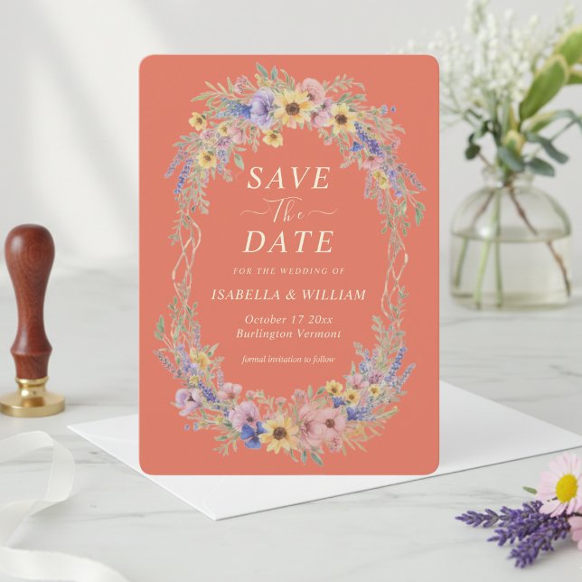 Rustic Wildflower Save The Date Terracotta Bloom Inbjudningar (Skapare uppladdad)