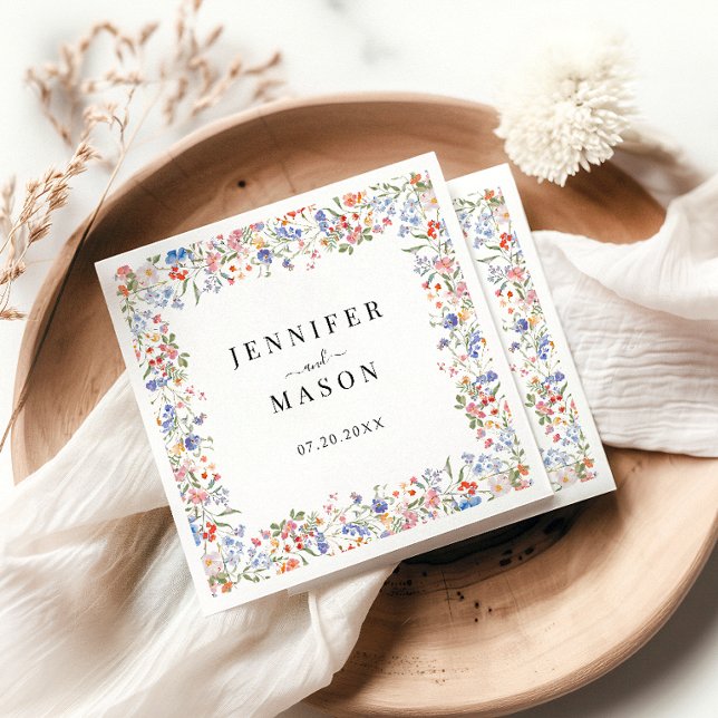 Rustic Wildflower Wedding Bride Groom Paper Napkin Pappersservett (Skapare uppladdad)