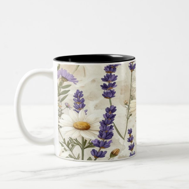 Rustic Wildflowers Pillow & Mug - Lavender Sage Fl Två-Tonad Mugg (Vänster)