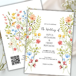 Rustic Wildsun Meadow Garden QR-koden Bröllop Inbjudningar