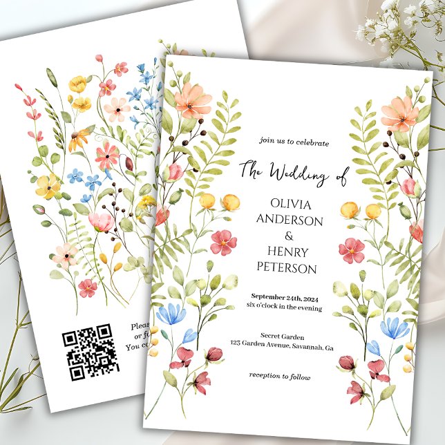 Rustic Wildsun Meadow Garden QR-koden Bröllop Inbjudningar (Skapare uppladdad)