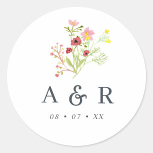 Rustic Wildwers Bröllop Monogram Classic Round Runt Klistermärke