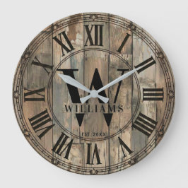 Rustic Williams Family Monogram Clock | Wood-Look  Stor Klocka