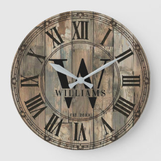 Rustic Williams Family Monogram Clock | Wood-Look  Stor Klocka