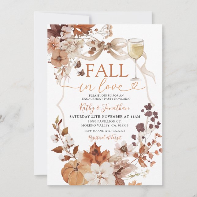 Rustic Wine and Bow Fall in Love Pumpkin Inbjudningar (Framsida)