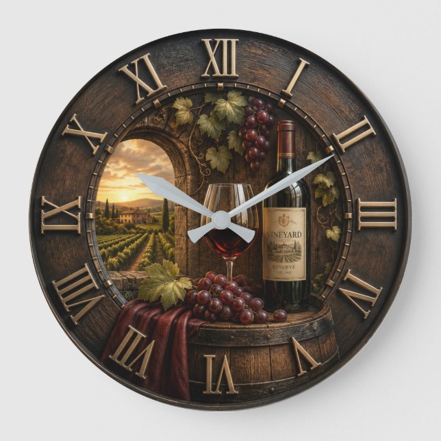 Rustic Wine Cellar Vineyard Winery Decor Stor Klocka (Framsida)